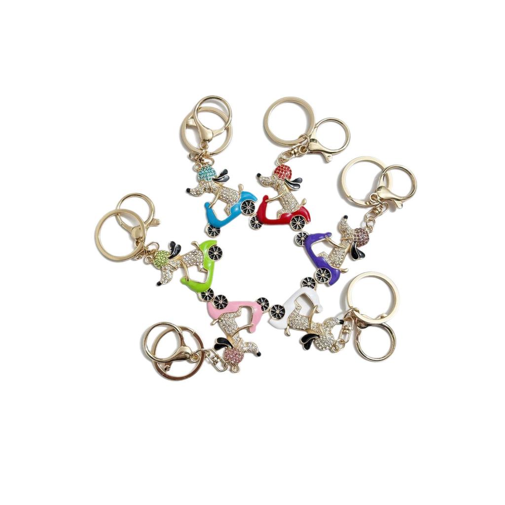 Trendy Rhinestone Dog-on-Bike Keychain Pendant