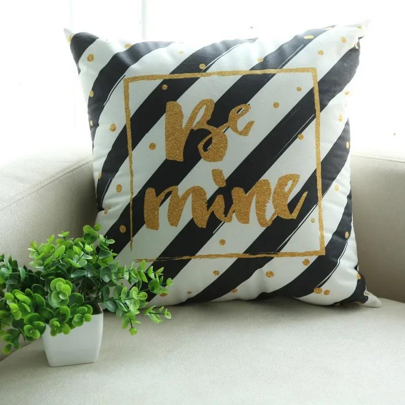 Nordic Pink Girls Geometry Polyester Plush Pillowcase Letters Pink Feather Super Soft Thick Sofa Pillow Cushion Cover Home Decor