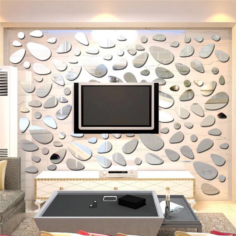 Buy Pebble Shape 3D Mirror Sticker Wall Sticker Living Room Bedroom Dining Home Decoration at