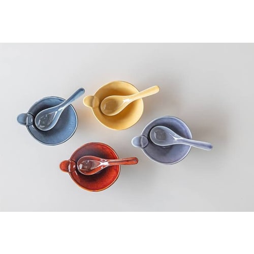 TAMAKI Coco Renge Blue Spoon, 15.7x5x3.3cm, Lotus Flower Design, Ceramic, Microwave and Dishwasher Safe, T-957448