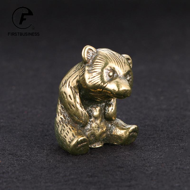 Retro Solid Brass Cute Bear Small Statue Office Desktop Ornament Animal Figurine Mniature Tea Pet Children Toy Gifts Home Decors