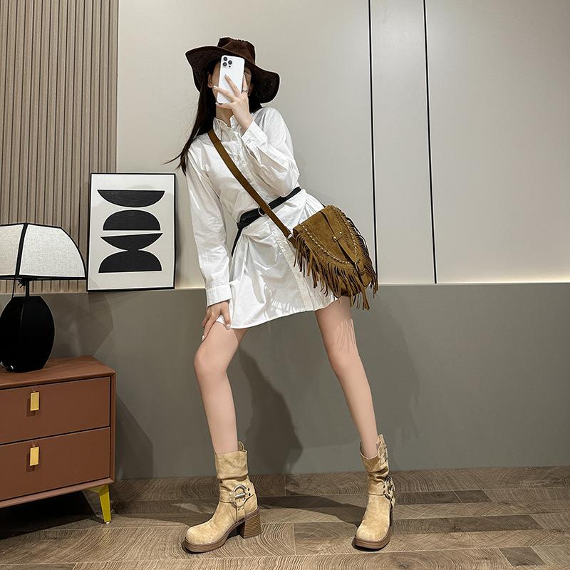 Small Western Cowboy Boots Women's 2025 New Summer Thin Boots Short Boots Thick Heel Knight Boots Martin Boots