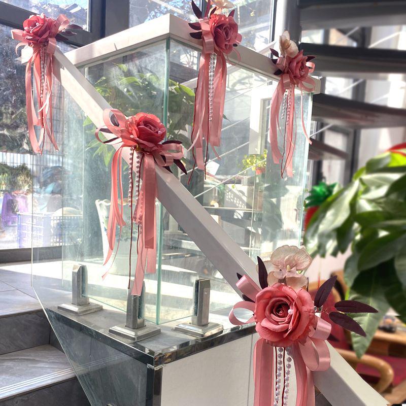 Wedding Staircase Handrail Decoration with Artificial Flowers and Pendants