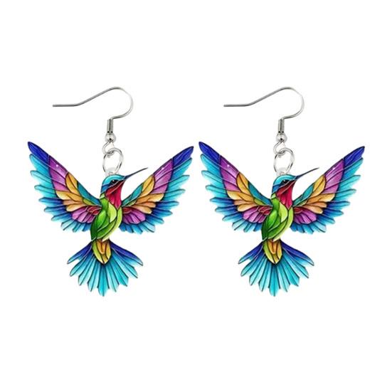 1 Pair Acrylic Colorful Bird Dangle Earrings 2D Hummingbird Hook Earrings Hypoallergenic Women Bird Drop Earrings Fashion Jewelry