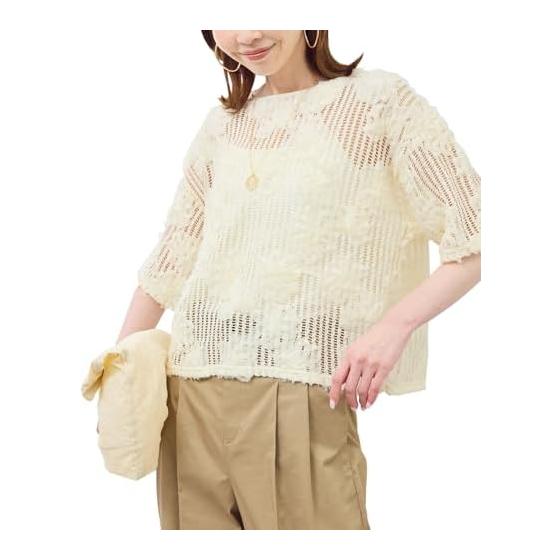 ROPE  PICNIC Cut Tops Mesh Cord Embroidery Pullover Women s