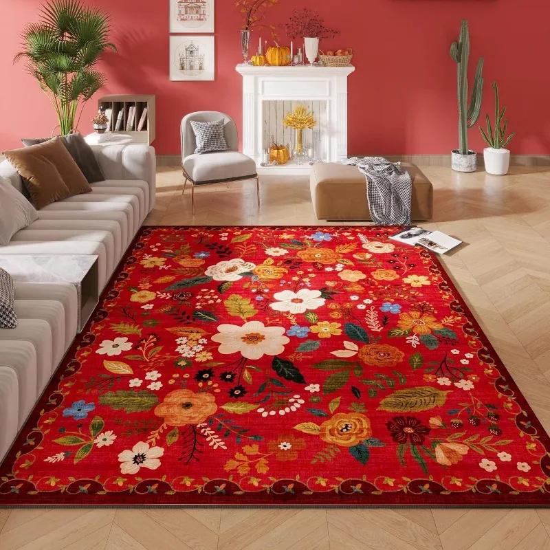 Pink Vintage Floral Living Room Carpet Washable Bohemian Area Rug Non Slip Kitchen Lovely Plant Interior Decor Carpet Nursery