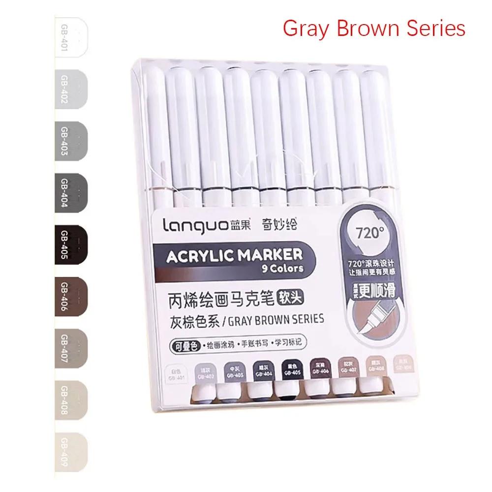 Professional 9-Colors Marker Pen Straight Liquid Art Stationery Colour Pen Hand Account Writing Stackable Color Art Felt Pens