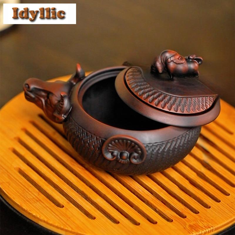 200ml Purple Pottery Cow Turning Qiankun Hand Grab Teapot Elegant Tea Infuser Pot Tea Maker Kettle With Strainer Tea Services