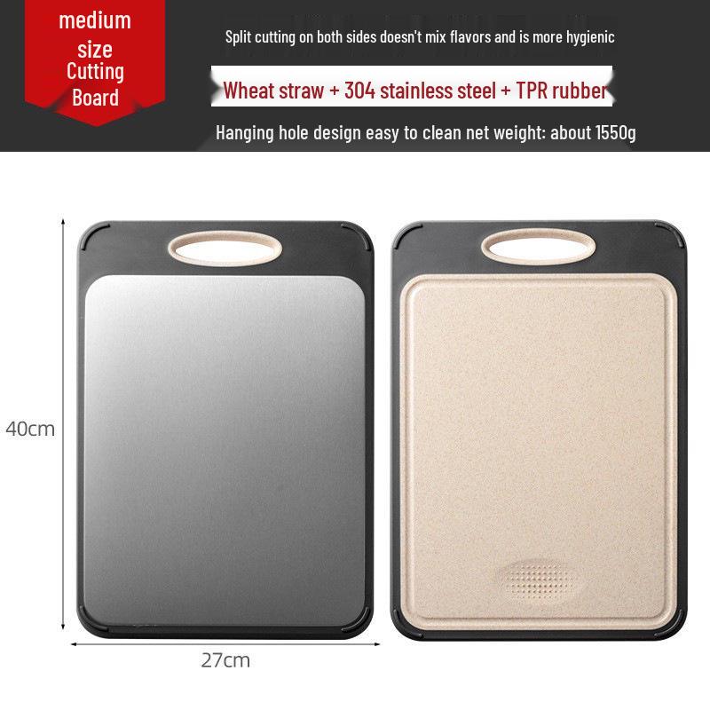 Food Grade Wheat Straw Noodles 304 Stainless Steel Double-Sided Cutting Board with Titanium Plate