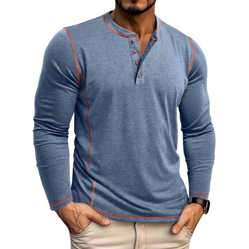 Herren Plus Size Langarm Henley T-Shirt Lässig Rundhals Tägliches Oberteil