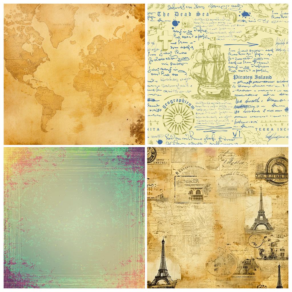 12 Sheets/Pack Retro Style Map Letter Paper Scrapbook Card Diy Making Vegetarian