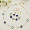 European & American Light Luxury Geometric Jewelry Set: Square Necklace, Bracelet, Earrings with Glass Stone