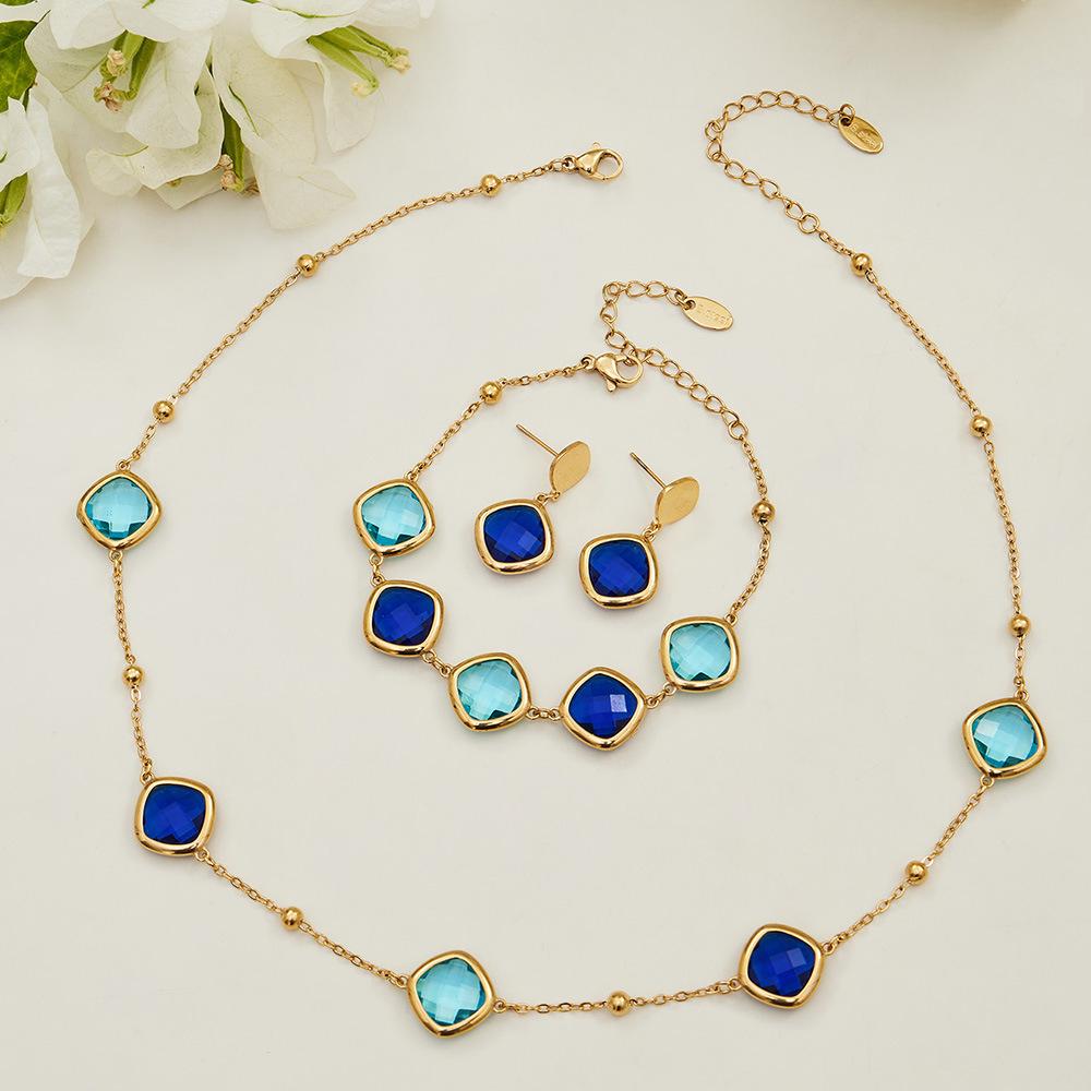 Exquisite Rhombus Cut Glass Bead Clavicle Chain Bracelet - Fashionable Stainless Steel Jewelry