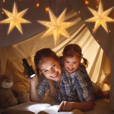 Christmas 3D Paper Star Lantern 7 Point Hollow Paper Star Lampshade Hanging Decoration for Christmas New Year Wedding Party Holiday Birthday