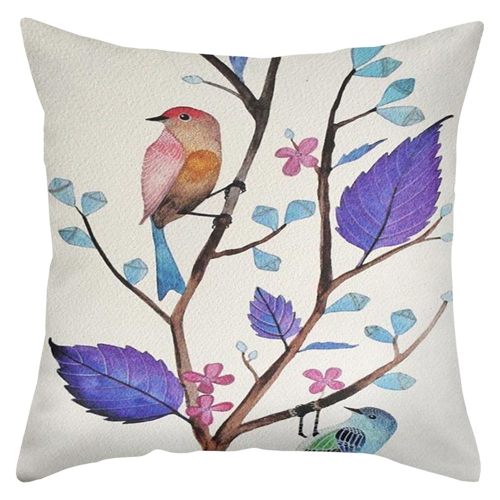 Colorful Bird And Plant Pattern Decorative Cushion Covers Polyester Pillowcase, Sofa Decorative Cushion Cov Headboard Pillow