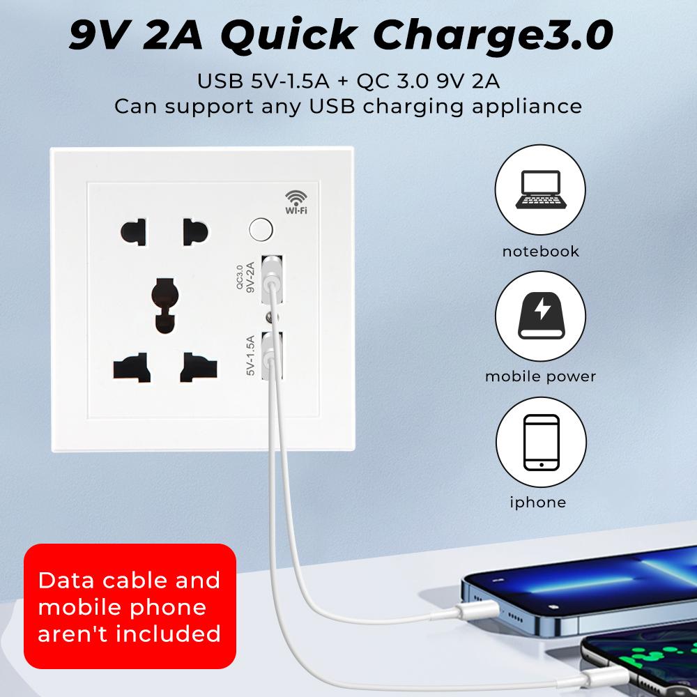 Tuya Wifi Smart Socket Us Eu Uk Plug Quick Fast Charger 3.0 Usb Charging Timing App Electrical For Google Home Alexa