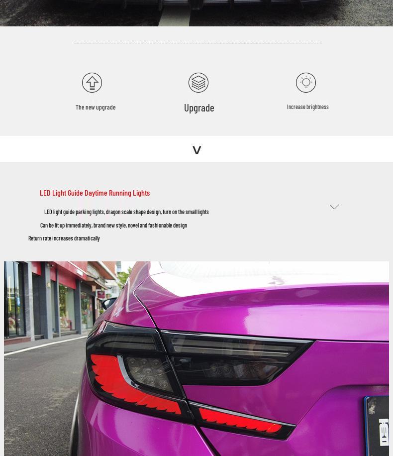 Honda Accord 10th Gen Dragon Scale LED Daytime Running Lights with Flowing Turn Signal & Double Reverse Rear Taillight Assembly