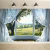 2D Peaceful Countryside Backdrop Open Window Curtain Photography Background