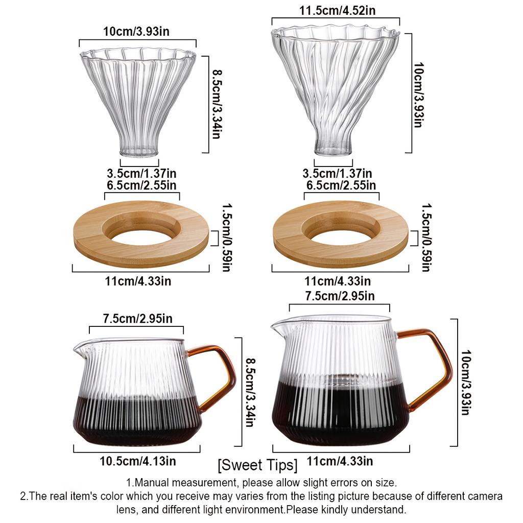 Pour Over Coffee Maker, 13oz / 20oz High Borosilicate Glass Carafe Coffee Server with Glass Coffee Dripper/Filter Set