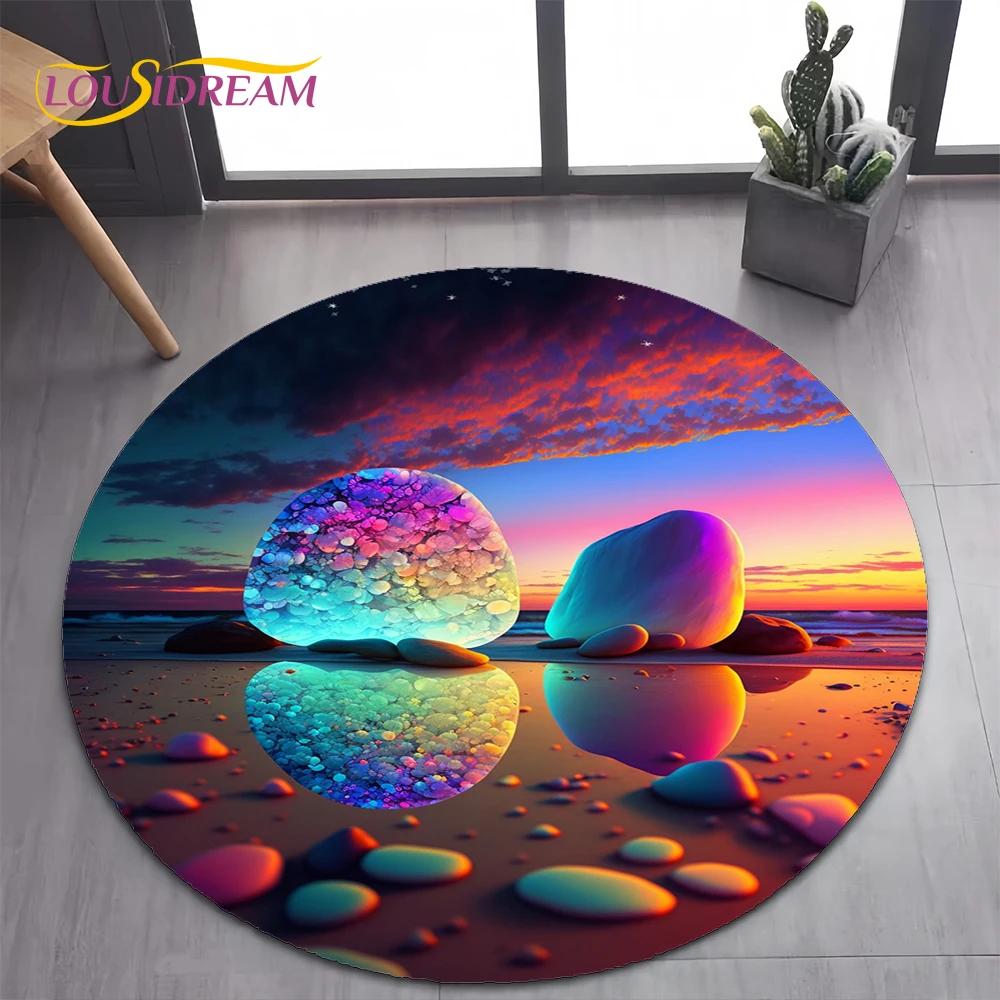 2025 New Style Colorful Rainbow Pebble Road Beach Stone Round Carpet Rug for Bedroom Living Room Decoration,pet Decor Floor Mat