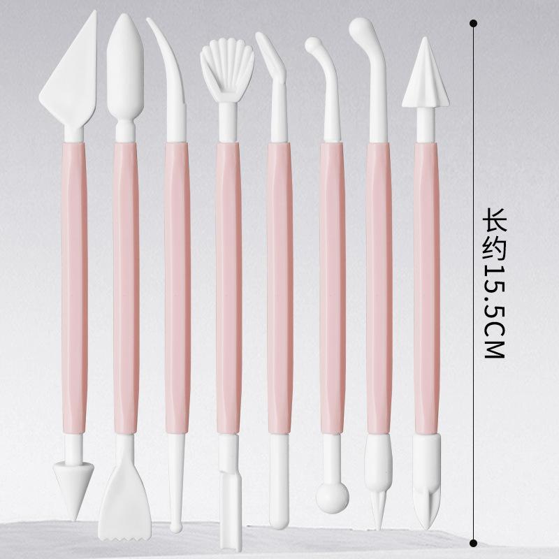 Conjunto de ferramentas de modelagem de escultura de cozimento DIY, 8 peças, kits de decoração de bolo fondant, suprimentos de ponta dupla