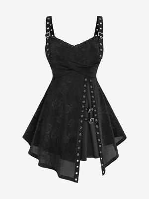 Безрукавка з розрізаною ребристою багатошаровою пряжкою Rosegal із принтом квітів троянди