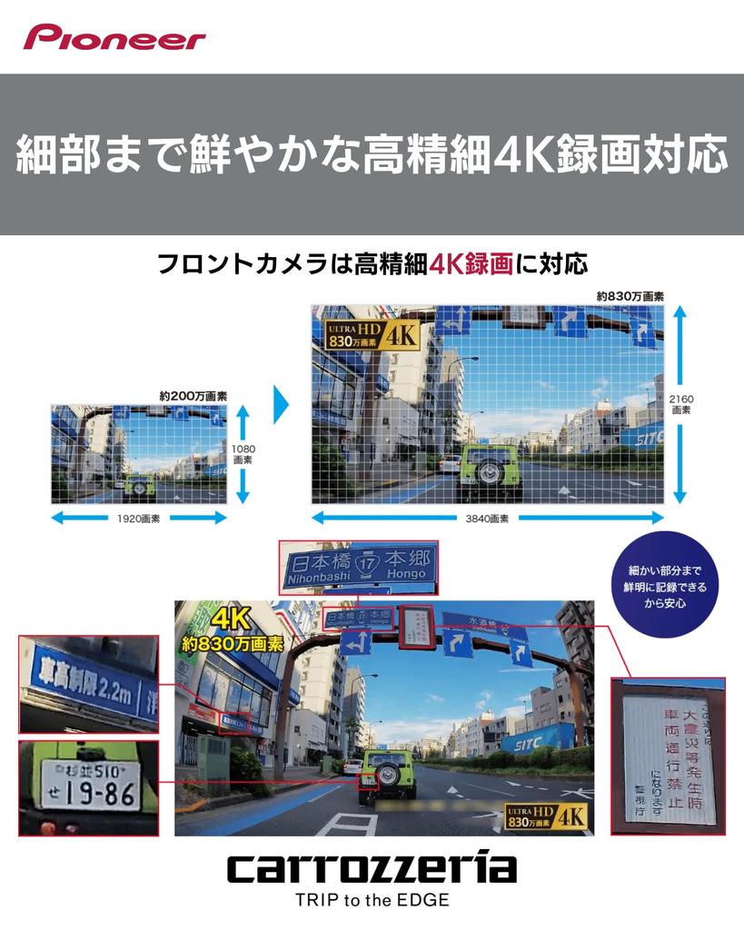 Pioneer Dash Front and Rear Dual Megapixel Front 2 Megapixel Rear 4K Parking 32GB MicroSD Card LCD Carrozzeria VREC-DZ810D Cam, Cameras, 8.3 Camera,