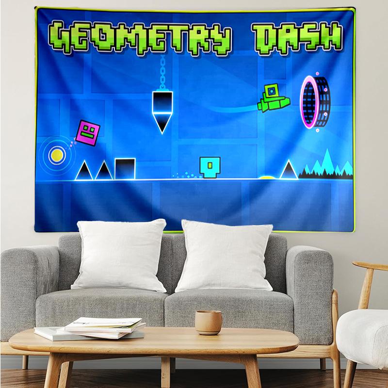 Geometry Dash Tapestry for Bedroom Aesthetic Classroom Tapestries Wall Hanging for Living Room Dorm Office,Ideal Creative Gift