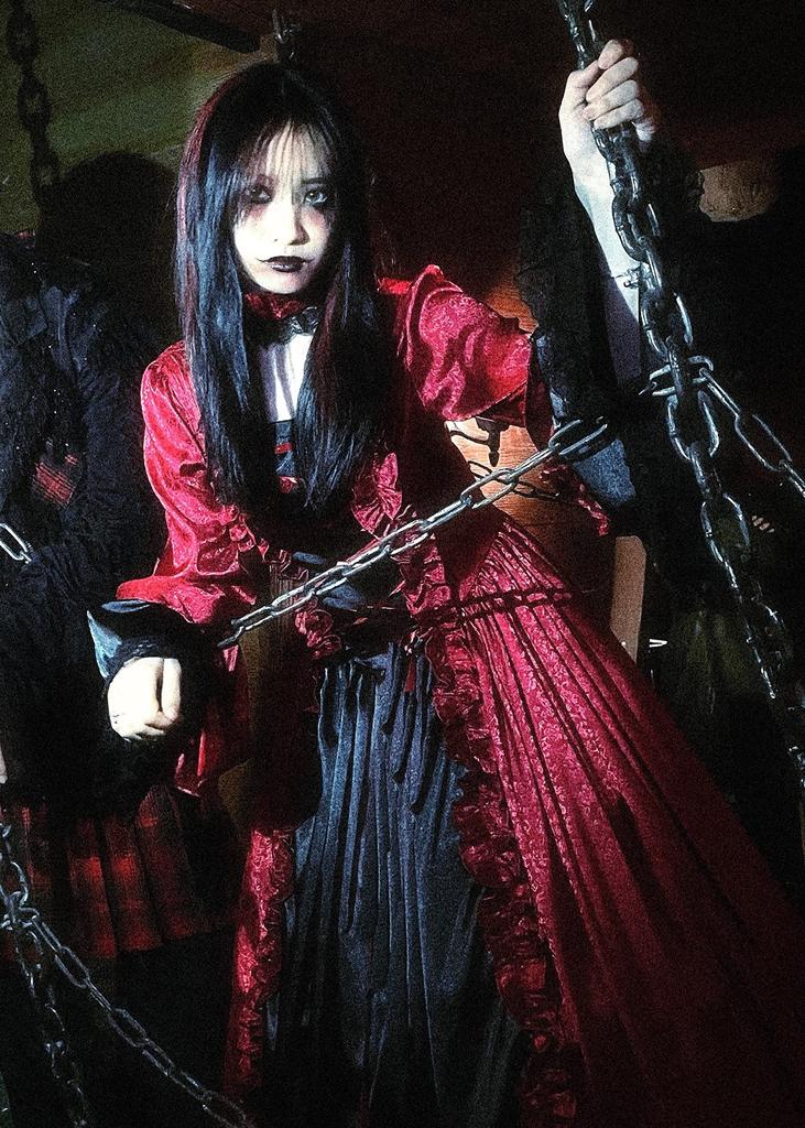 Gothic Lolita Long Dress with Aristocratic Perfect for Stage and Authentic Cosplay Costume for Women with Panniers Wine [Hosaku Co., Ltd.] U-Neck,