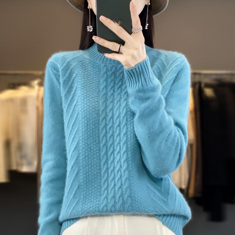 

Женский кашемировый свитер Qinghe кашемир 30% кашемир 70% шерсть теплый и модный универсальный осенне-зимний L цвет морской волны