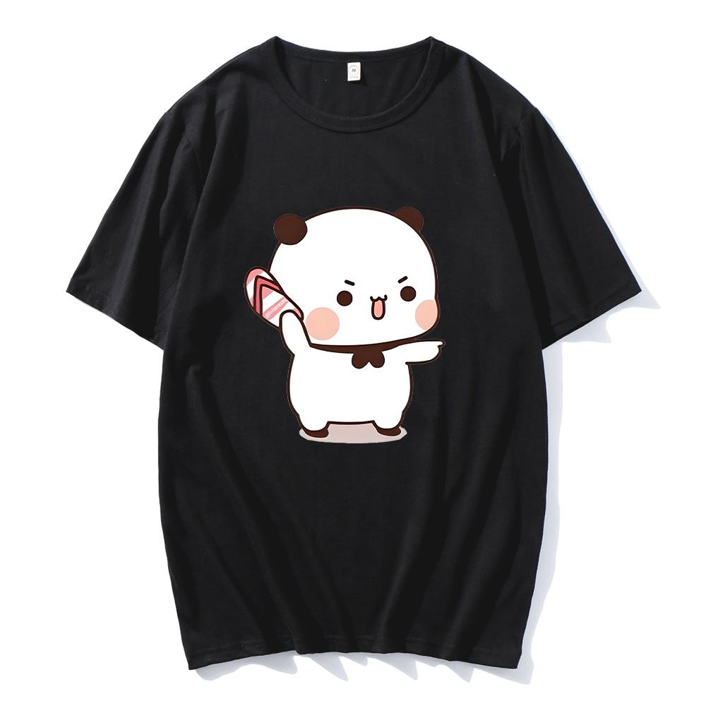 Couple Bubu Is Throwing Flip-flops At Dudu T-shirt Funny Valentines Day Clothes Cute Panda Bear Bubu Dudu Tops Y2k Cotton Tshirt