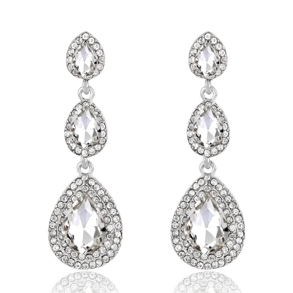 Elegant Crystal Flower Drop Earrings For Bridal Wedding Party Jewelry