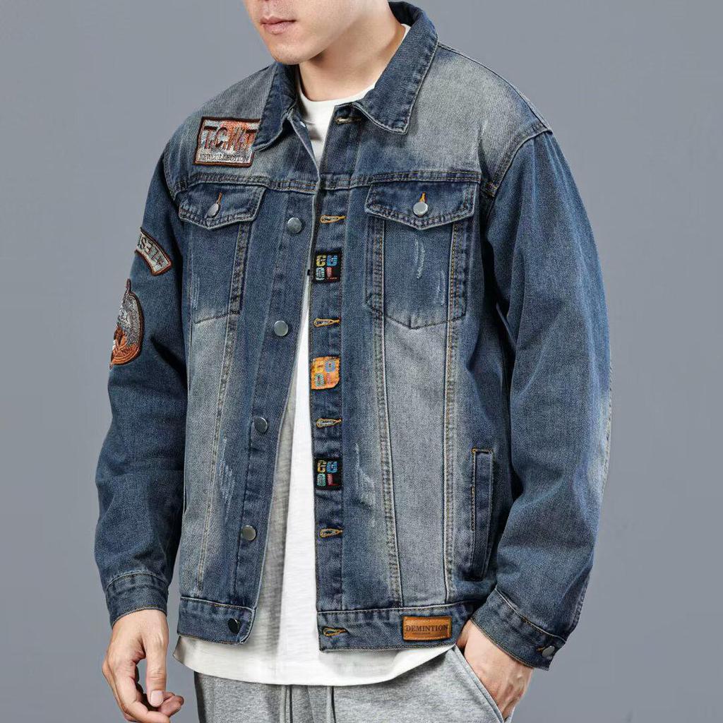 Men's Trendy Retro Korean Slim Fit Denim Jacket with European and American Street Style Design