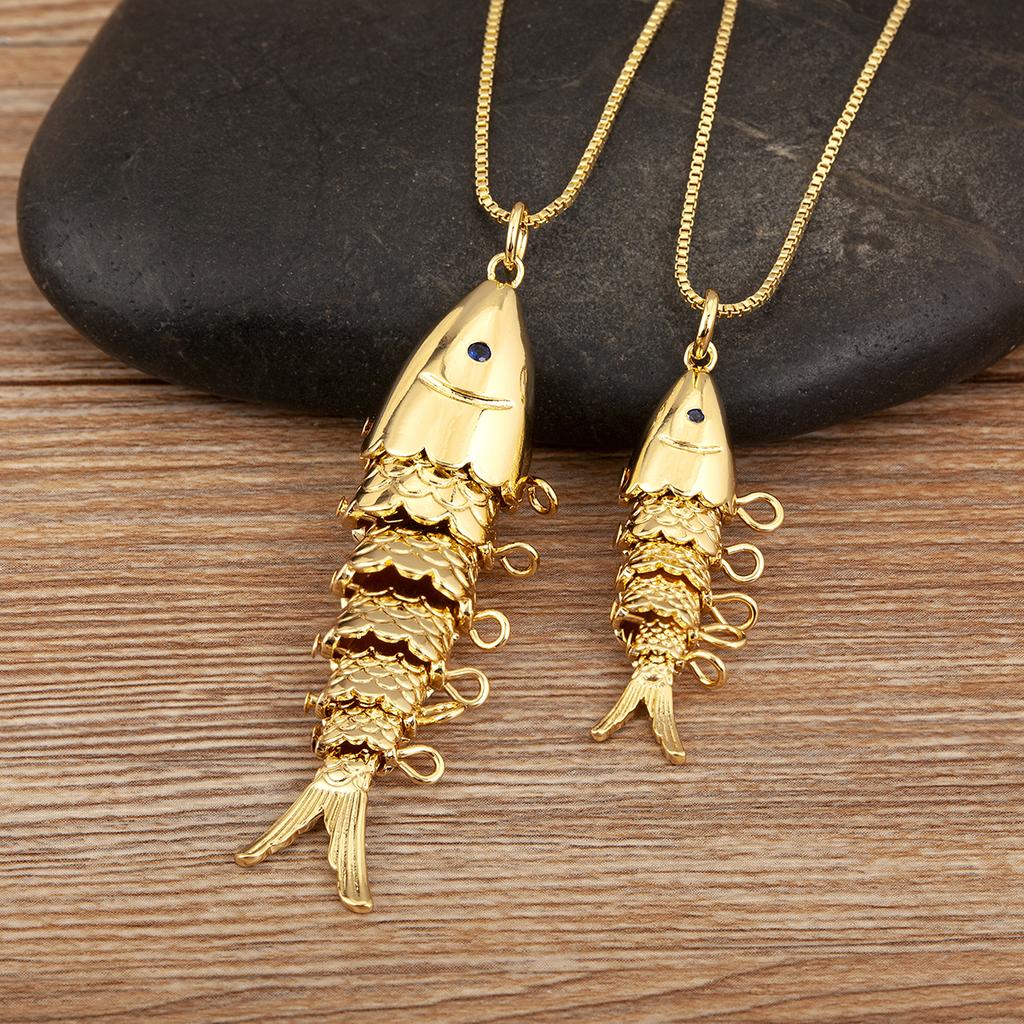 AIBEF Lebensechter Goldfisch Halskette 3 Designs S/M/L Dunkelblauer Kristall Kupfer Schmuck Zubehör Party Für Damen Herren Geschenk