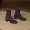 Krazing Po Flock Winter Round Toe Size 33 Western Boots Size 43 Thick High Heels Concise Style Ankle Boots