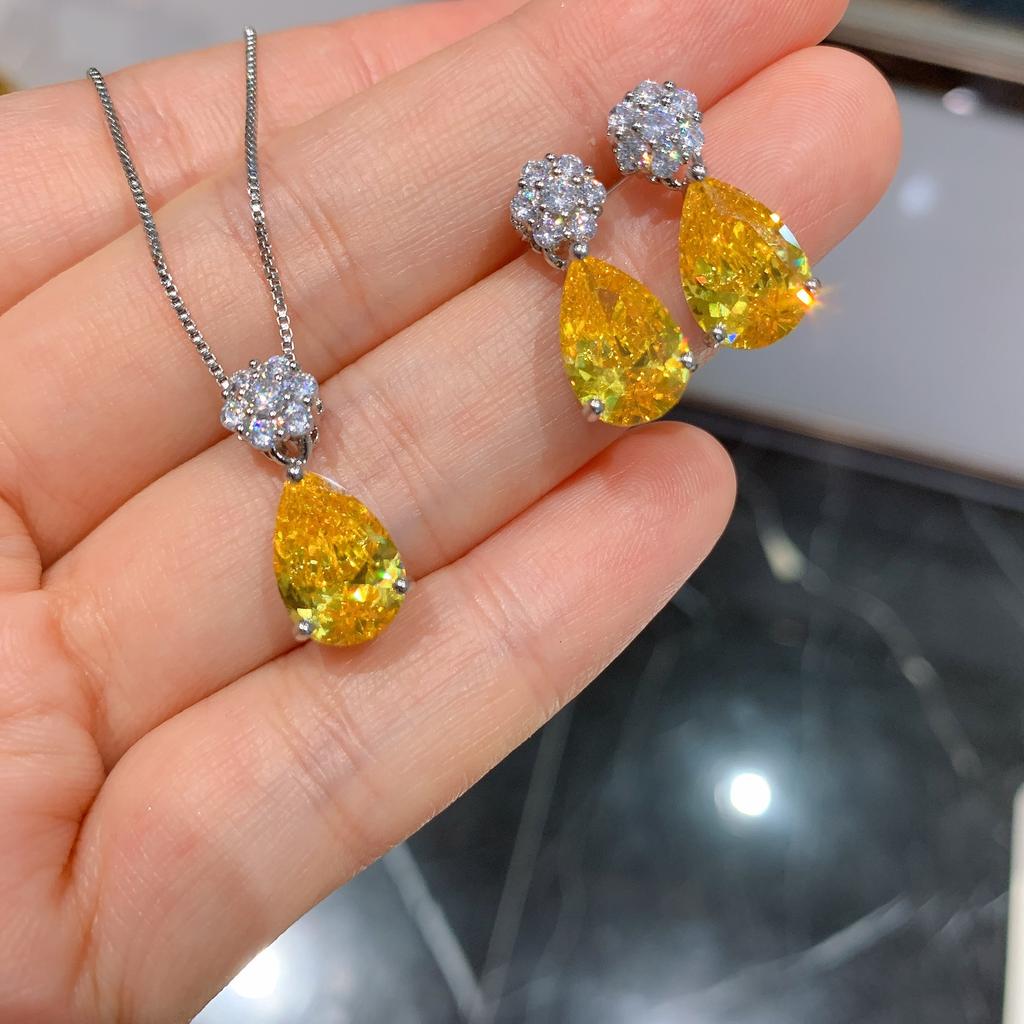 Jewelry Popular Imitation Yellow Diamond Drop Pendant Earrings Jewelry Set 8 * 12