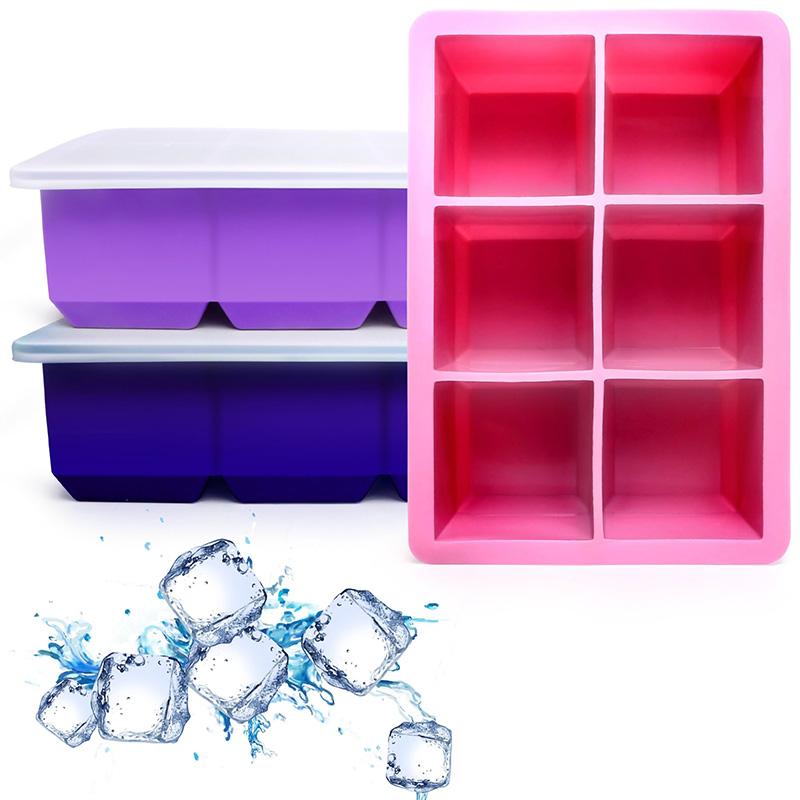 Ice Cube Tray with Lid Silicone Molds Square Large Ice Cube Mold for Whiskey Freezer Containers Cocktails Easy Release BPA Free