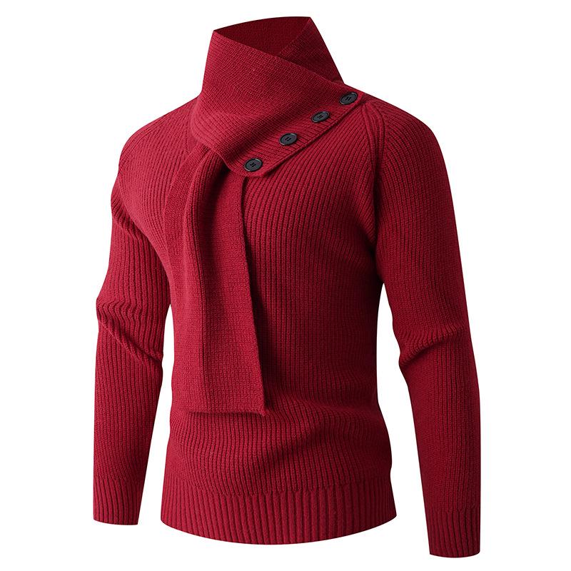 Men's Knit Sweater Neck Gaiter with Buttons, Loose Style for Autumn/Winter