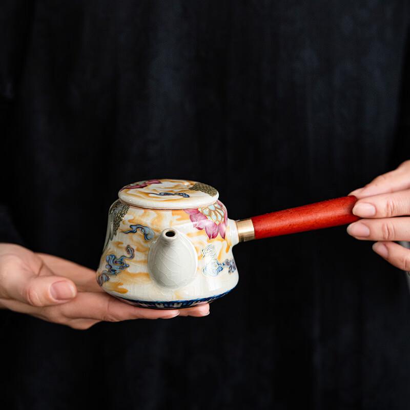 Dunhuang Ru Kiln Ceramic Gongfu Tea Set with Anti-scald Side Handle Pot