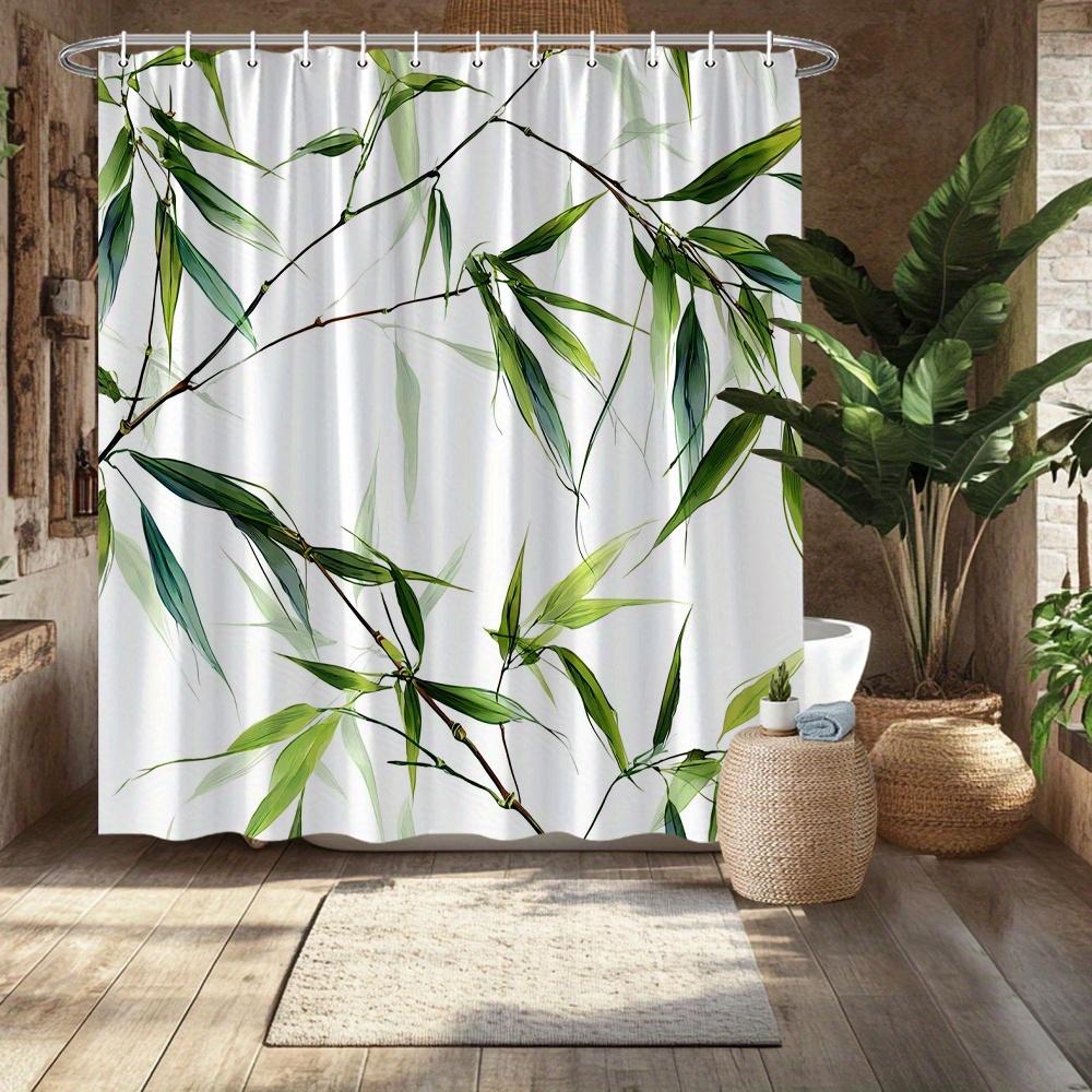 Bamboo Shower Curtain, Lush Green Leaves Design, Fade-Resistant Polyester, Machine Washable, Nature-Inspired Bath Decor
