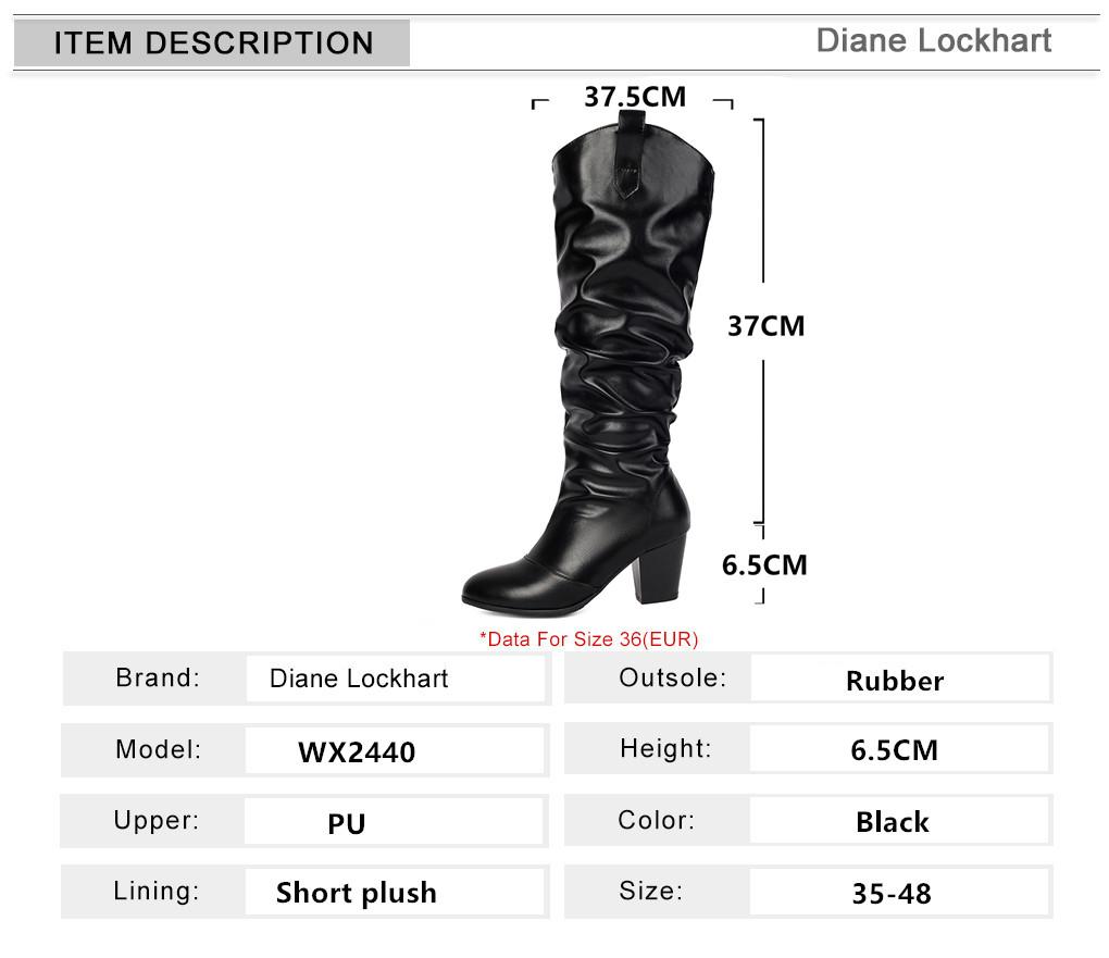 Fashion Black Pleated Knee High Autumn Winter Boots for Women Casual Block Heel Fashion Long Footwear Shoes Ladies Female Boats Mujer
