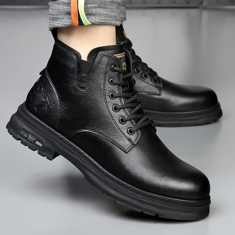 Pánské boty zima nové britský styl retro kožené boty pánské vysoké kožené teplé a sametové ležérní pracovní boty Martinovy boty