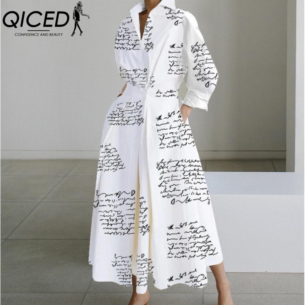 QICED Abiti Casual da Donna Moda Primavera Autunno Manica Lunga Collo POLO