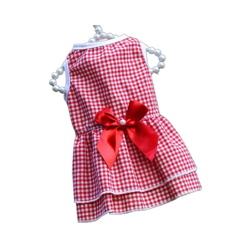 Dog skirt bow cat dress dog wedding dress spring and summer new plaid pet cat clothing supplies Pomeranian