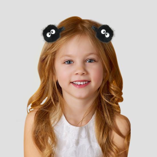 2/5Pcs Hair Clips Black Big Eyes Plush Ball Decor Hair Pins Funny Girl Hair Accessory Hair Decoration