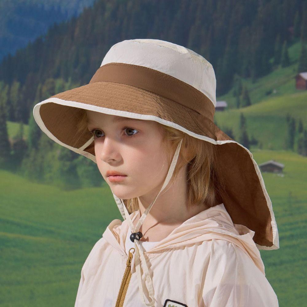 UV Protection Children Shawl Sun Hat Solid color Sunscreen Bucket Hat Kids Beach Cap  Outdoor