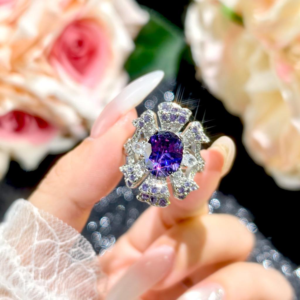 Purple Zirconium Star Crown Haute Couture Luxury Full Inlaid Temperament Pendant Stud Earrings Open Ring Women's Fashion Accessories 2026