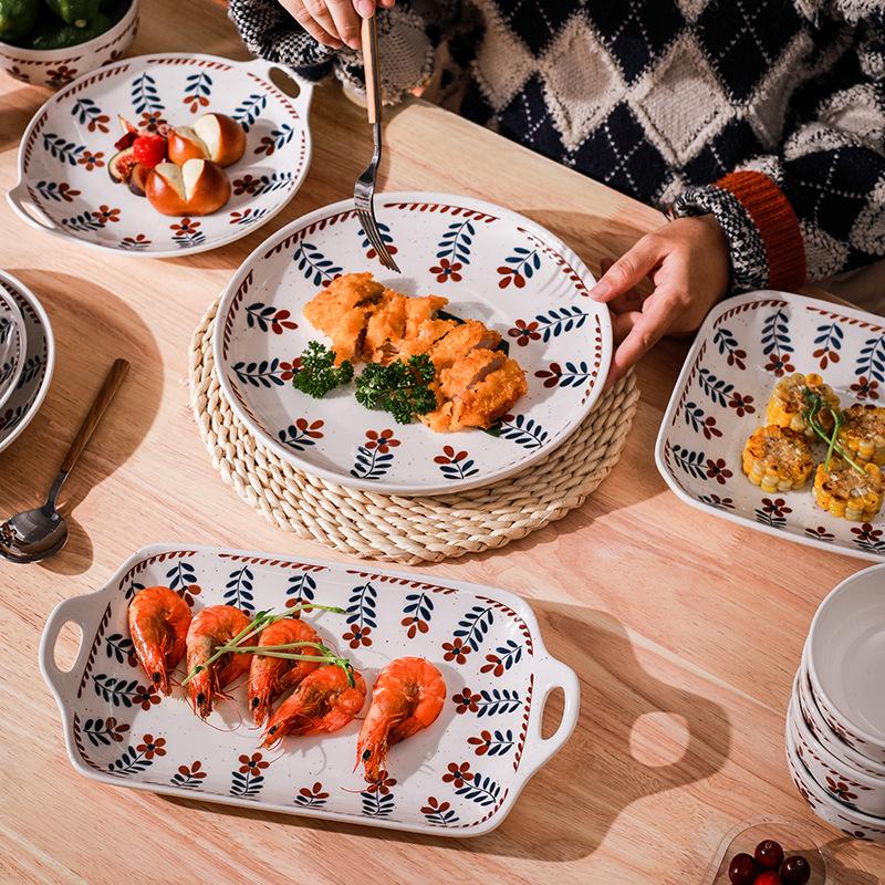 Japanese Retro Underglaze Ceramic Dishes Tableware Set Bowl Noodle Bowl Soup Bowl Vegetable Plate Western Food Bowl Light Luxury Retro