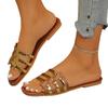 Large Size Flat Bottomed One Foot Sandals for Women's Summer New Retro Rivet Beach Straight Slippers for Women