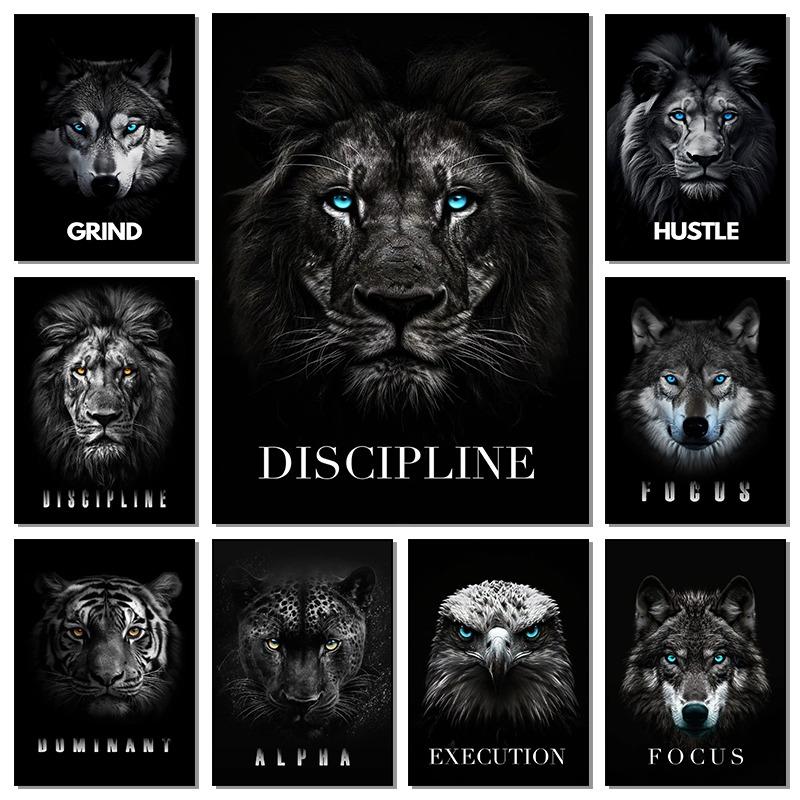 

Animal Motivational Wall Art Lion Wolf Leopard Canvas Painting Entrepreneur Quotes Prints Posters Home Office Decor Frameless 21cm×30cm NoFrame